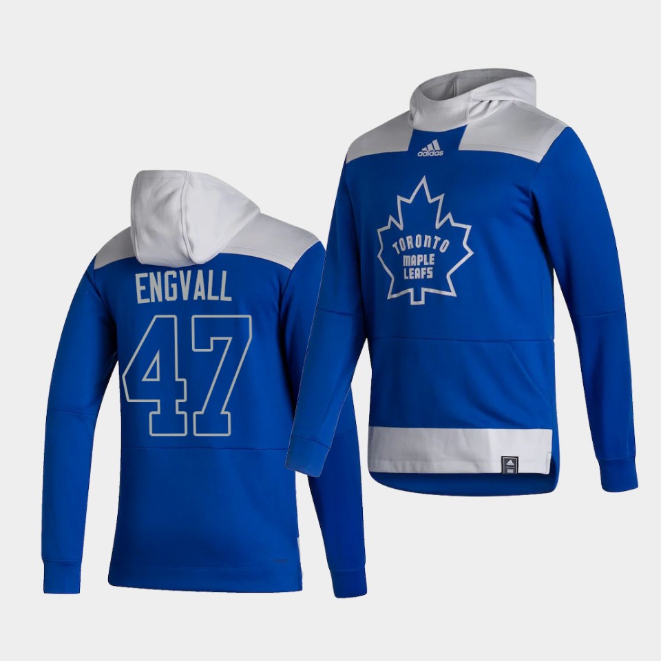 Men Toronto Maple Leafs #47 Engvall Blue NHL 2021 Adidas Pullover Hoodie Jersey